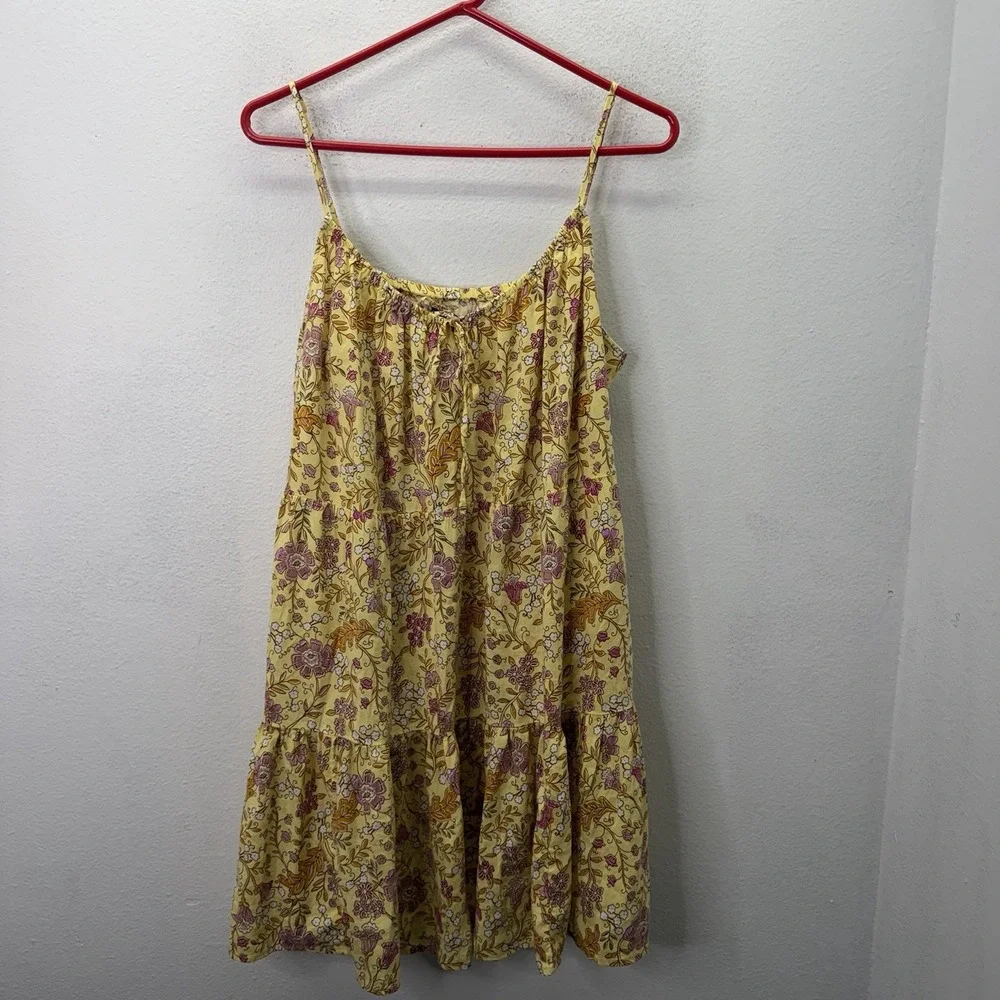 Old Navy Cami Dress Womens XL Yellow Floral Tiered Cottagecore Mini Strappy Tank